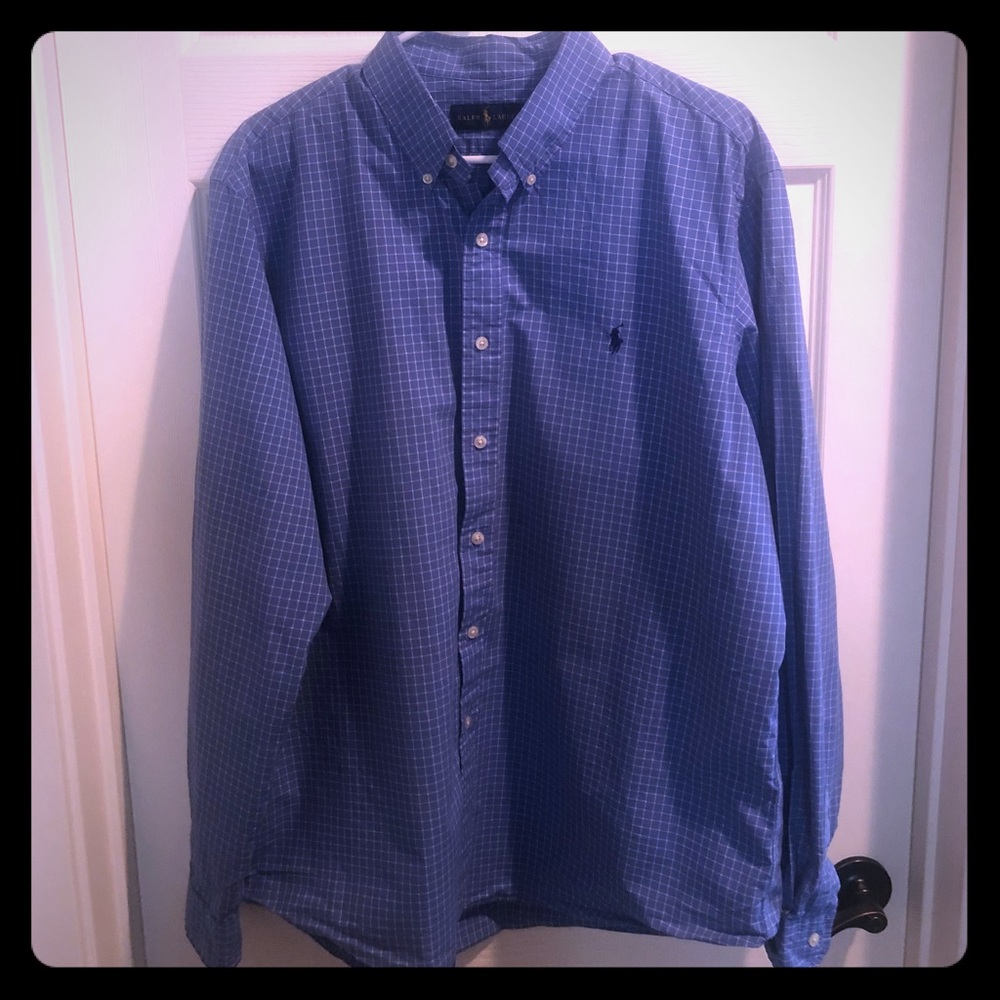 XL Ralph Lauren Polo Blue White Plaid Button Down